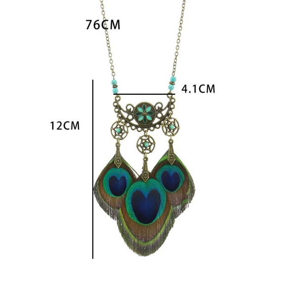 Antique Turquoise Peacock Feather Necklace and Earring Sets, - Picture 8 of 10